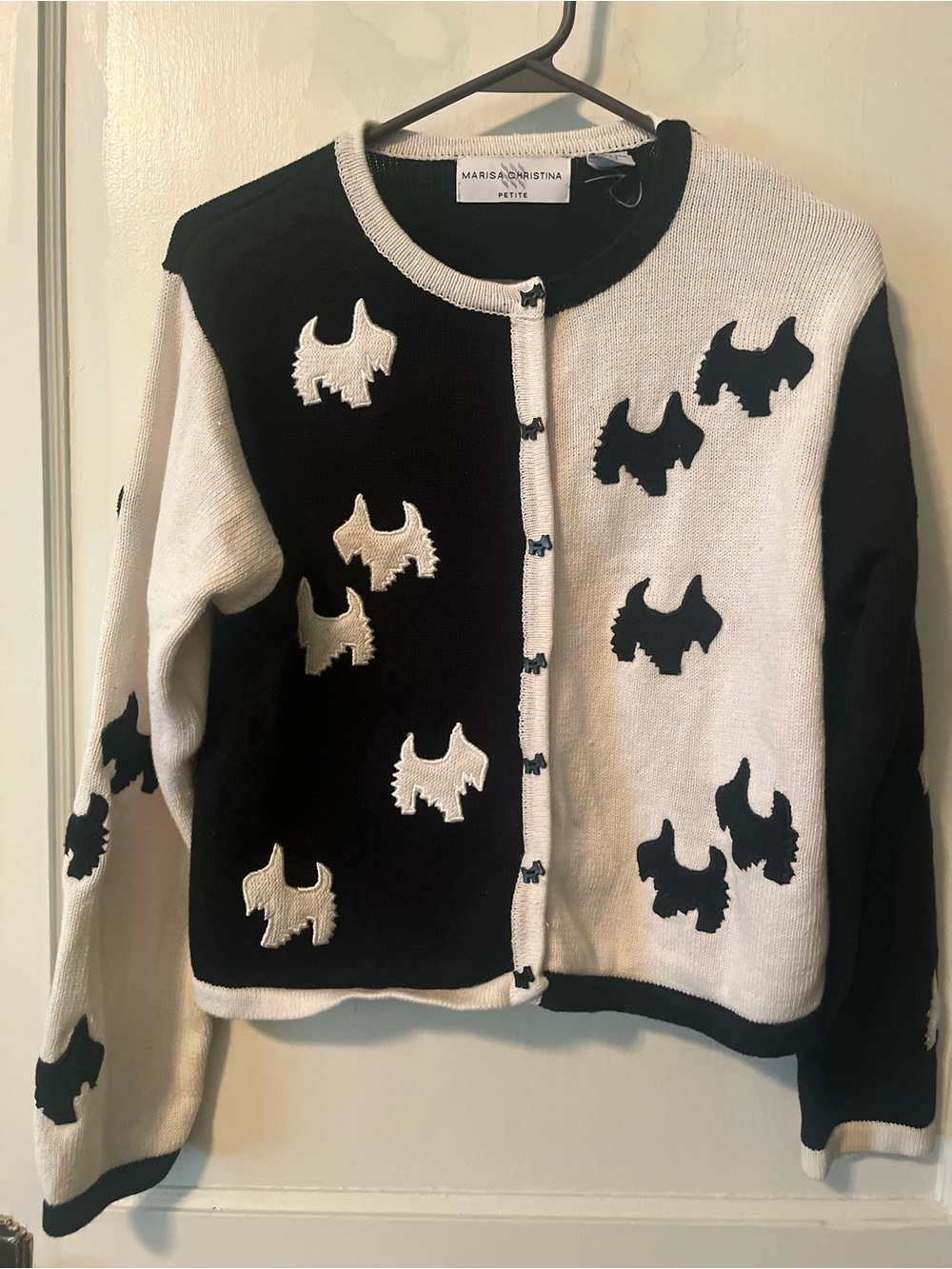 Vintage Marisa Christina Mp Scottie Dog Colorblock Cardigan Sweater
